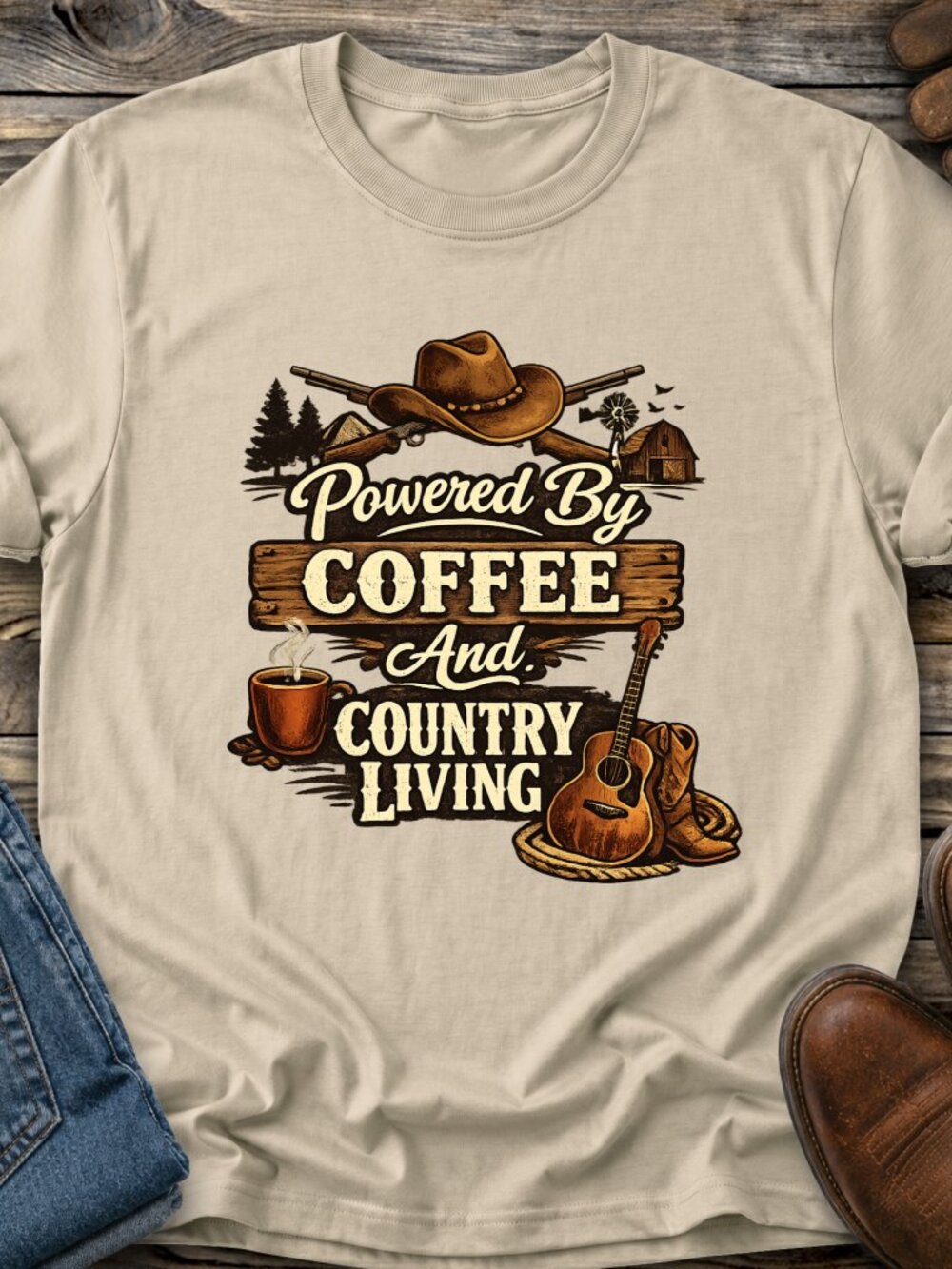 Coffee Country Living Tshirt Graphic Tee Adult Unisex Funny Western Cowgirl